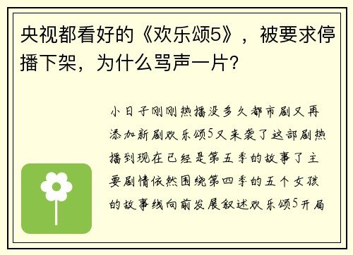 央视都看好的《欢乐颂5》，被要求停播下架，为什么骂声一片？