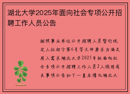 湖北大学2025年面向社会专项公开招聘工作人员公告