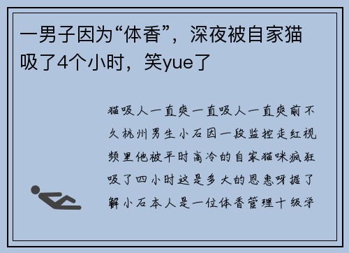 一男子因为“体香”，深夜被自家猫吸了4个小时，笑yue了